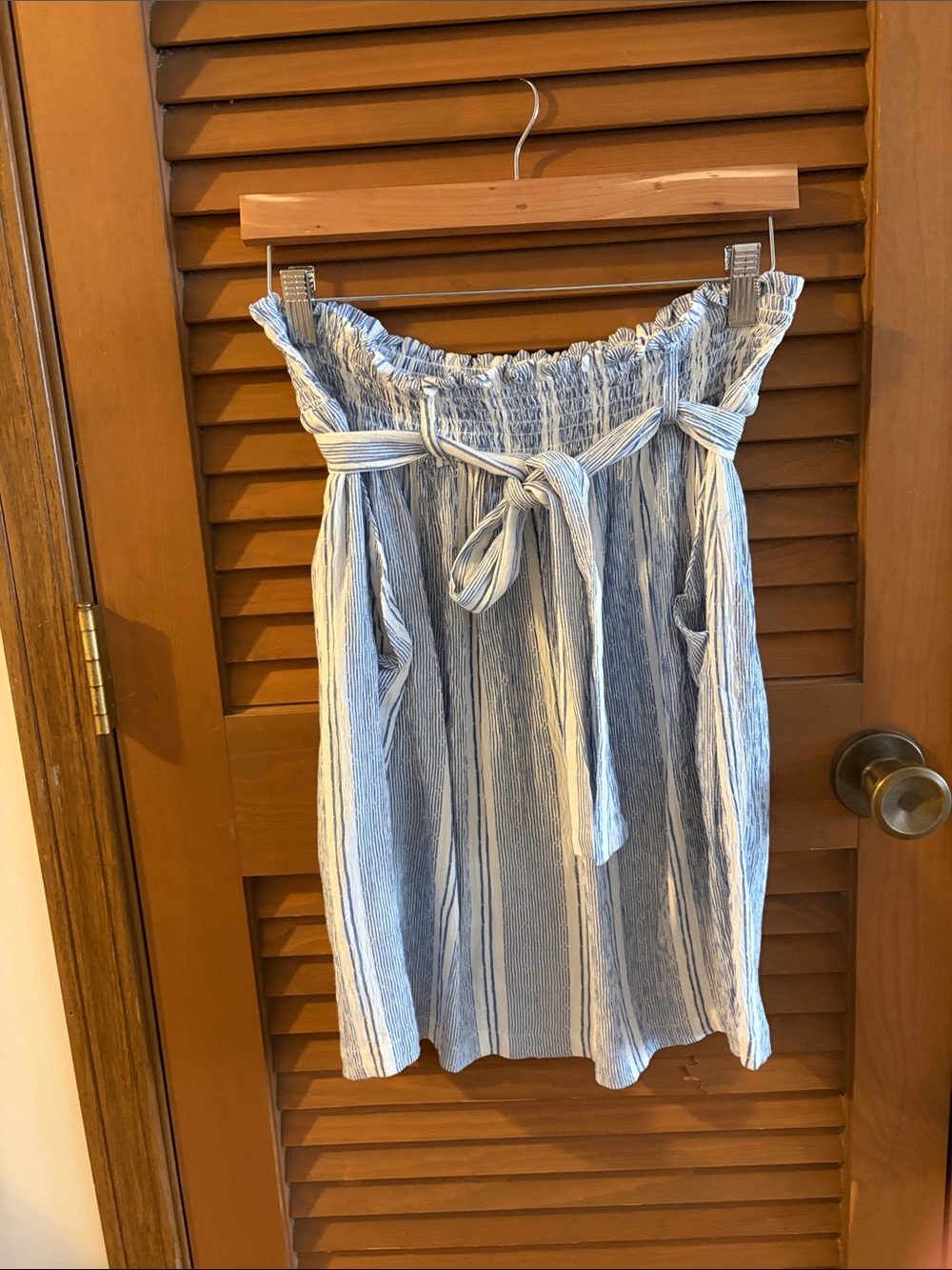 Angie Blue and White Striped Paperbag Midi Skirt